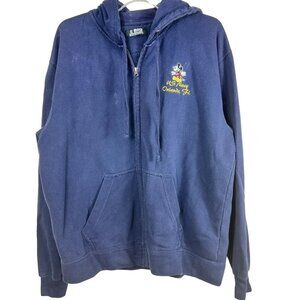 Vintage Disney Blue‎ Hooded Jacket US Navy Mickey Mouse Embroidered Zip Up Large